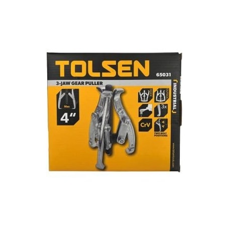Tolsen 3-Jaw Industrial Gear Puller Size: 4, 3 Jaws, CRV, Drop Forged Steel Hardened, Chrome Plated 65031